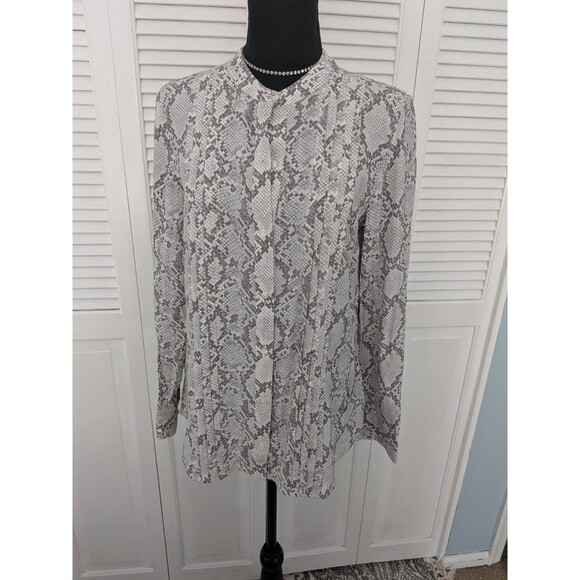 Talbots Blouse Women's S Gray Snakeskin Long Sleeve Viscose Button Top Pintucked - Picture 1 of 12